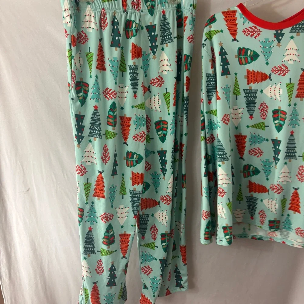 Men's Holiday Tree Print Pajama Set - Light Aqua - Picture 3 of 6